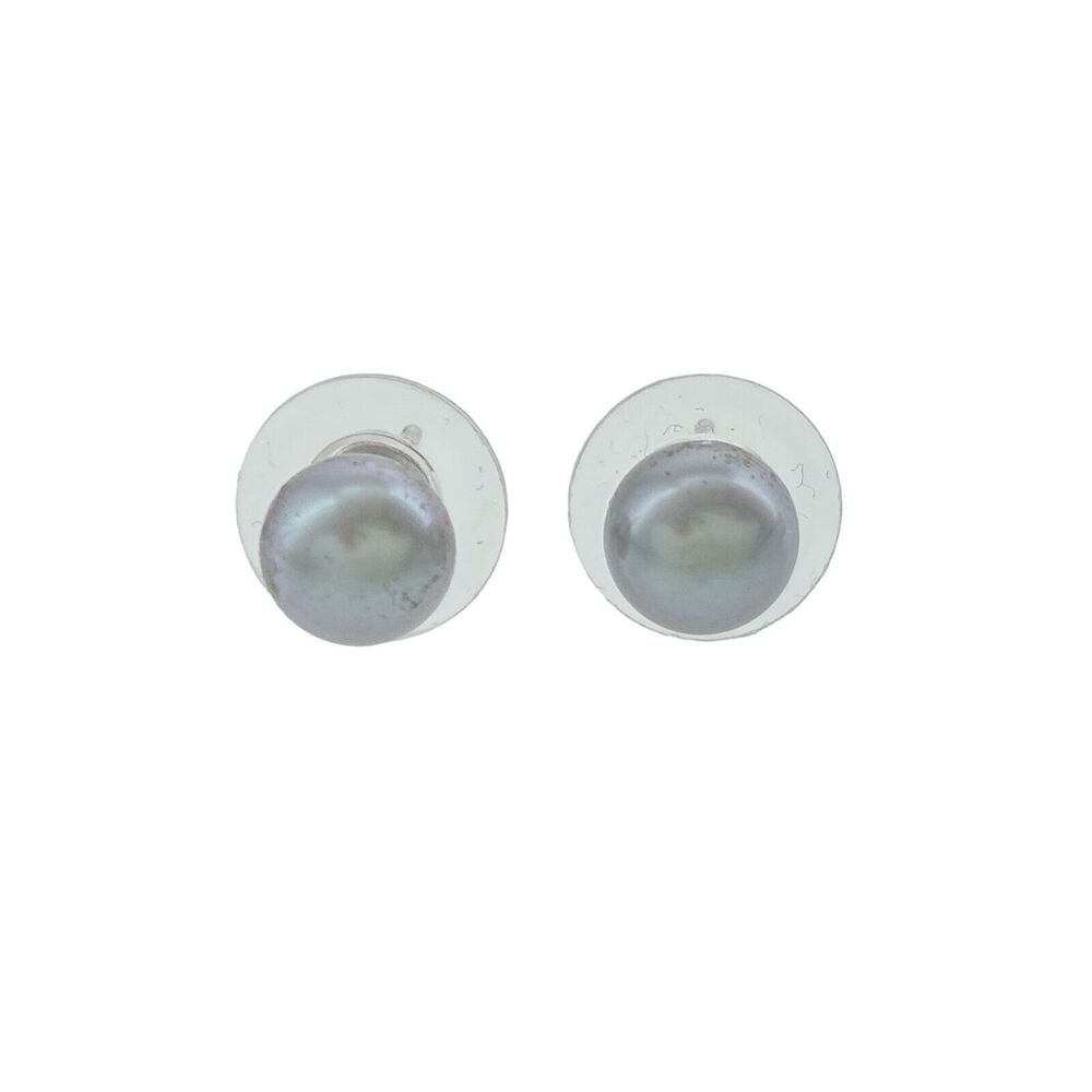 Vintage Sterling Silver 925 Gray Imitation Pearl Stud Earrings